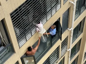بارہویں منزل سے لٹکتی بچی کو بحفاظت بچا لیا گیا